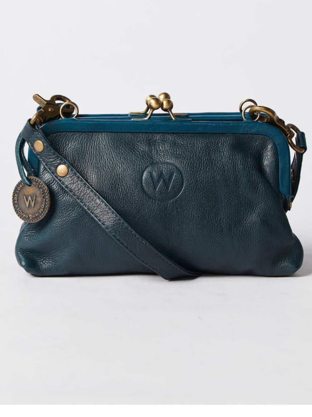 Wanderers Travel Co Embossed Teal Leather Crossbody Bag (no coin)